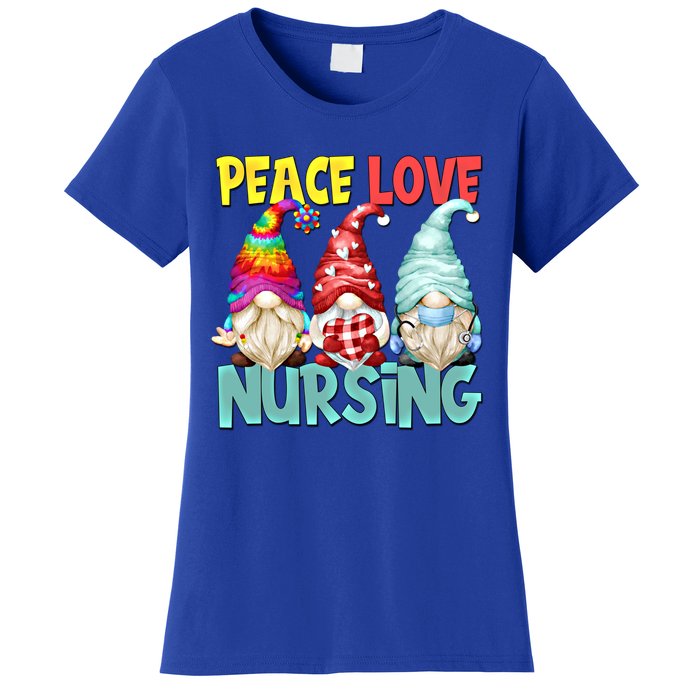 Funny New Nurse And Hippie Gnome Peace Love Nursing Great Gift Women's T-Shirt