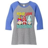 Funny New Nurse And Hippie Gnome Peace Love Nursing Great Gift Women's Tri-Blend 3/4-Sleeve Raglan Shirt