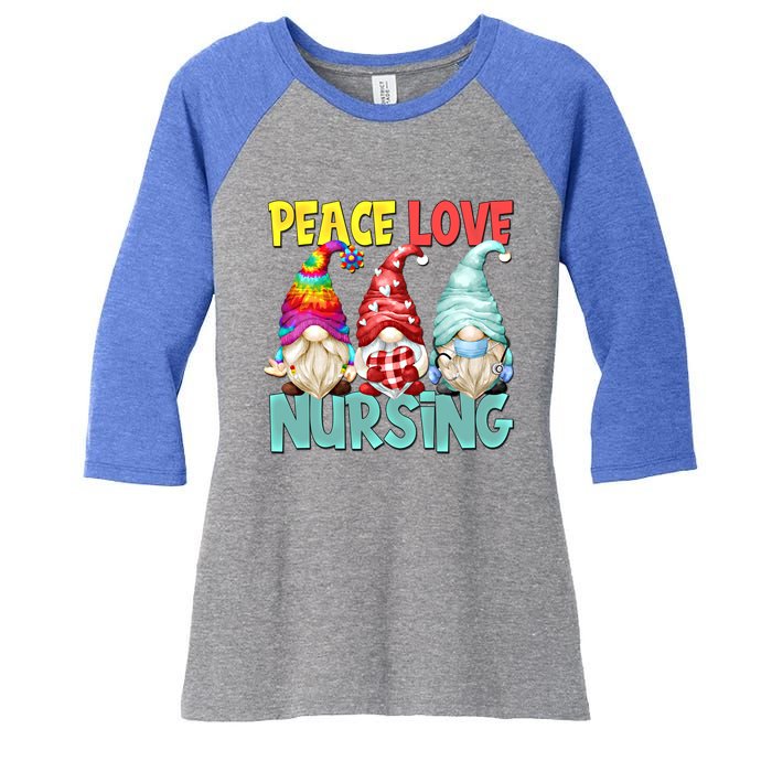 Funny New Nurse And Hippie Gnome Peace Love Nursing Great Gift Women's Tri-Blend 3/4-Sleeve Raglan Shirt