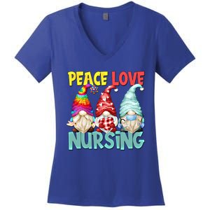 Funny New Nurse And Hippie Gnome Peace Love Nursing Great Gift Women's V-Neck T-Shirt