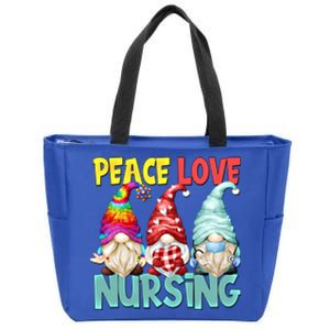 Funny New Nurse And Hippie Gnome Peace Love Nursing Great Gift Zip Tote Bag