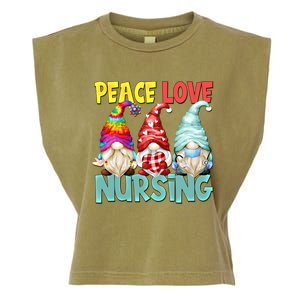 Funny New Nurse And Hippie Gnome Peace Love Nursing Great Gift Garment-Dyed Women's Muscle Tee