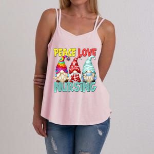 Funny New Nurse And Hippie Gnome Peace Love Nursing Great Gift Women's Strappy Tank