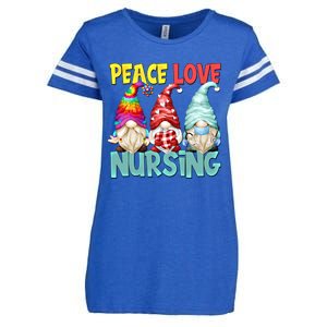 Funny New Nurse And Hippie Gnome Peace Love Nursing Great Gift Enza Ladies Jersey Football T-Shirt