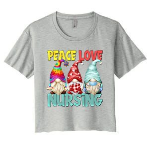 Funny New Nurse And Hippie Gnome Peace Love Nursing Great Gift Women's Crop Top Tee