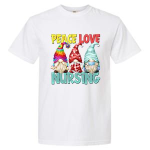 Funny New Nurse And Hippie Gnome Peace Love Nursing Great Gift Garment-Dyed Heavyweight T-Shirt