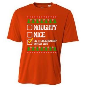 Funny Naughty Nice On A Governt Watch List Christmas Xmas Cool Gift Cooling Performance Crew T-Shirt