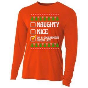 Funny Naughty Nice On A Governt Watch List Christmas Xmas Cool Gift Cooling Performance Long Sleeve Crew