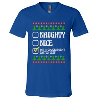 Funny Naughty Nice On A Governt Watch List Christmas Xmas Cool Gift V-Neck T-Shirt