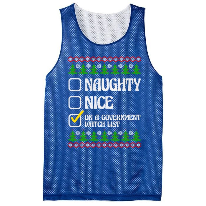 Funny Naughty Nice On A Governt Watch List Christmas Xmas Cool Gift Mesh Reversible Basketball Jersey Tank