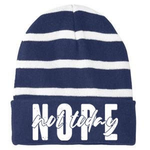 Funny NOPE Not Today Striped Beanie with Solid Band