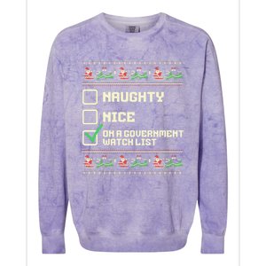 Funny Naughty Nice On A Governt Watch List Christmas Xmas Cute Gift Colorblast Crewneck Sweatshirt