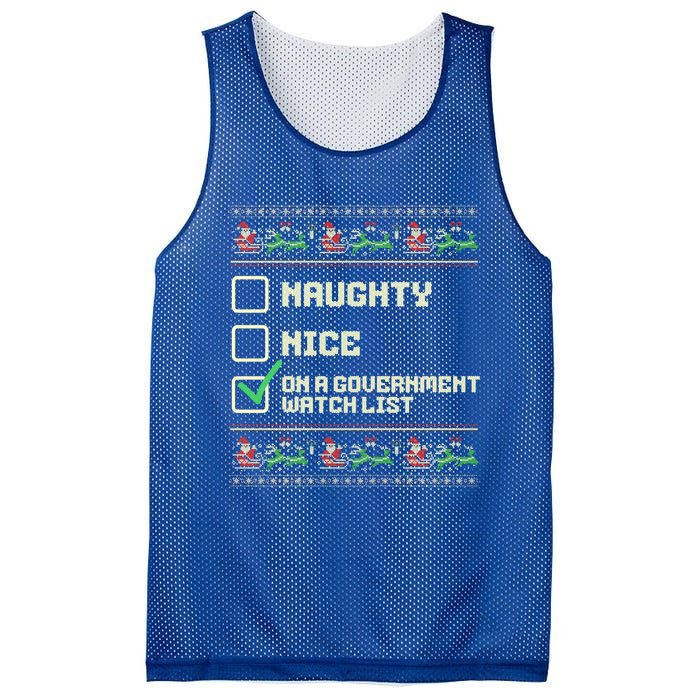 Funny Naughty Nice On A Governt Watch List Christmas Xmas Cute Gift Mesh Reversible Basketball Jersey Tank