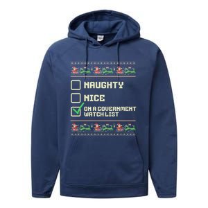 Funny Naughty Nice On A Governt Watch List Christmas Xmas Cute Gift Performance Fleece Hoodie