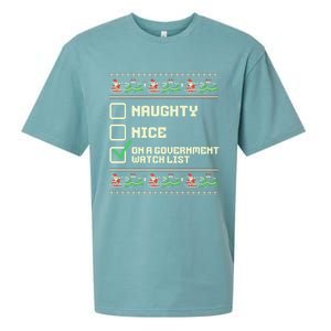 Funny Naughty Nice On A Governt Watch List Christmas Xmas Cute Gift Sueded Cloud Jersey T-Shirt