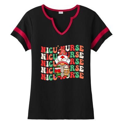 Festive NICU Nurse Christmas Gnome Ladies Halftime Notch Neck Tee