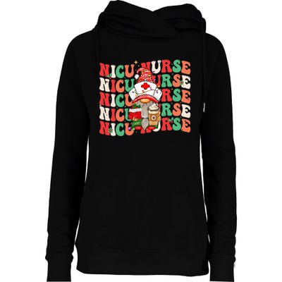 Festive NICU Nurse Christmas Gnome Womens Funnel Neck Pullover Hood