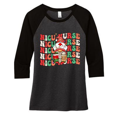 Festive NICU Nurse Christmas Gnome Women's Tri-Blend 3/4-Sleeve Raglan Shirt