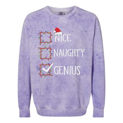 Funny Nice Naughty Genius Christmas List Xmas Santa Claus Colorblast Crewneck Sweatshirt