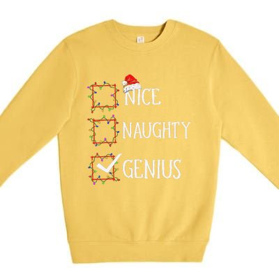 Funny Nice Naughty Genius Christmas List Xmas Santa Claus Premium Crewneck Sweatshirt