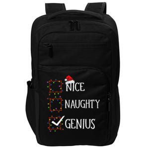 Funny Nice Naughty Genius Christmas List Xmas Santa Claus Impact Tech Backpack