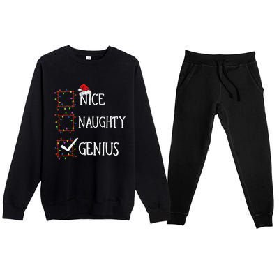 Funny Nice Naughty Genius Christmas List Xmas Santa Claus Premium Crewneck Sweatsuit Set