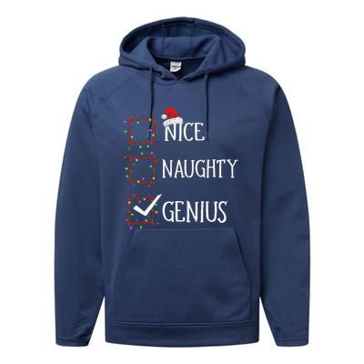 Funny Nice Naughty Genius Christmas List Xmas Santa Claus Performance Fleece Hoodie