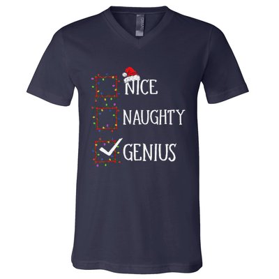 Funny Nice Naughty Genius Christmas List Xmas Santa Claus V-Neck T-Shirt