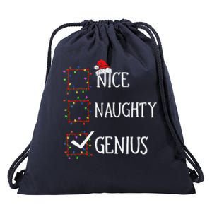 Funny Nice Naughty Genius Christmas List Xmas Santa Claus Drawstring Bag