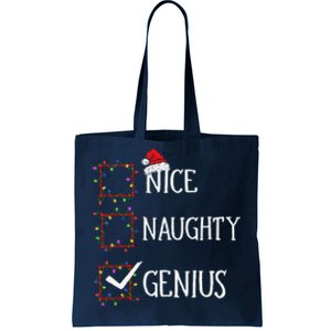 Funny Nice Naughty Genius Christmas List Xmas Santa Claus Tote Bag