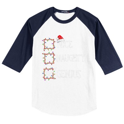 Funny Nice Naughty Genius Christmas List Xmas Santa Claus Baseball Sleeve Shirt