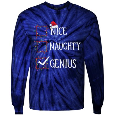 Funny Nice Naughty Genius Christmas List Xmas Santa Claus Tie-Dye Long Sleeve Shirt