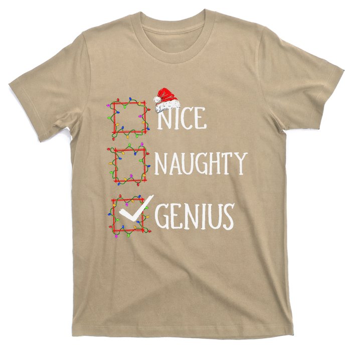 Funny Nice Naughty Genius Christmas List Xmas Santa Claus T-Shirt