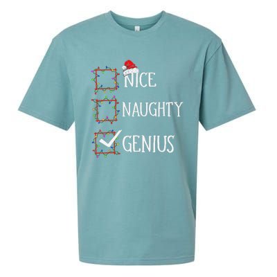 Funny Nice Naughty Genius Christmas List Xmas Santa Claus Sueded Cloud Jersey T-Shirt