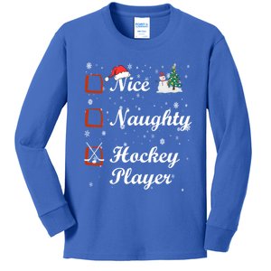 Funny Nice Naughty Hockey Player List Christmas Santa Claus Gift Kids Long Sleeve Shirt