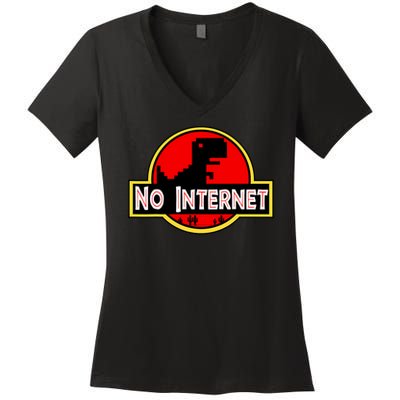 Funny Nerdy No Internet Dinosaur Computer Science Teacher Women's V-Neck T-Shirt