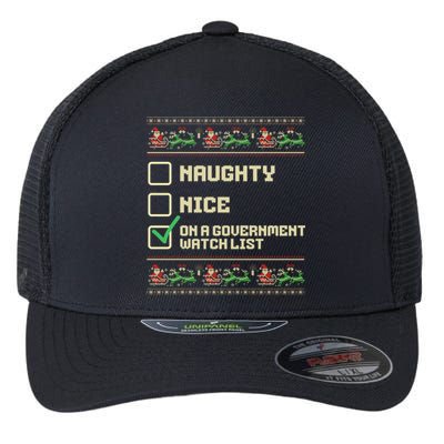 Funny Naughty Nice On A Governt Watch List Christmas Xmas Funny Gift Flexfit Unipanel Trucker Cap