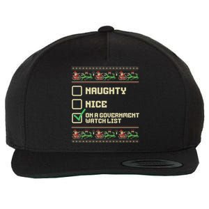 Funny Naughty Nice On A Governt Watch List Christmas Xmas Funny Gift Wool Snapback Cap