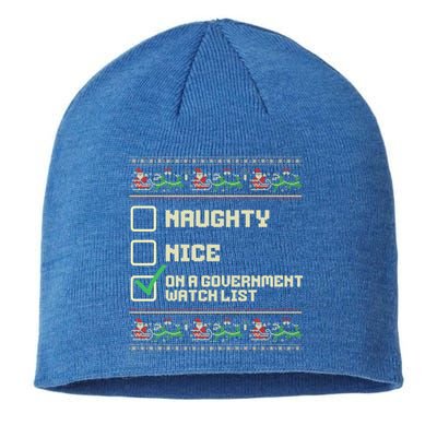 Funny Naughty Nice On A Governt Watch List Christmas Xmas Funny Gift Sustainable Beanie