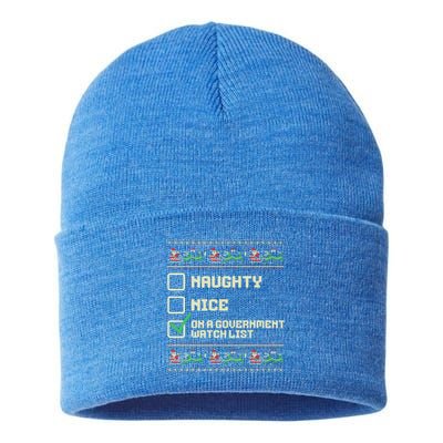 Funny Naughty Nice On A Governt Watch List Christmas Xmas Funny Gift Sustainable Knit Beanie