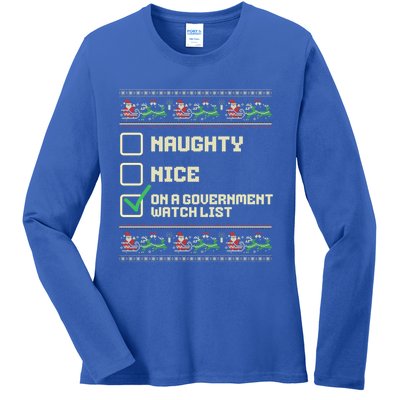 Funny Naughty Nice On A Governt Watch List Christmas Xmas Funny Gift Ladies Long Sleeve Shirt