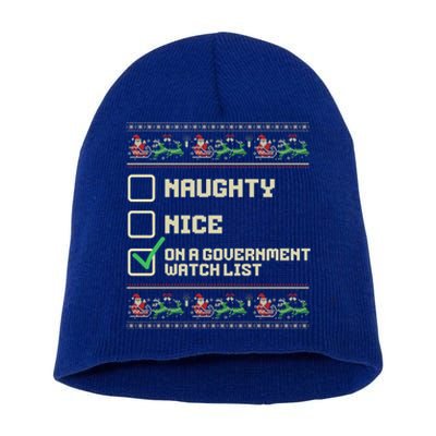 Funny Naughty Nice On A Governt Watch List Christmas Xmas Funny Gift Short Acrylic Beanie