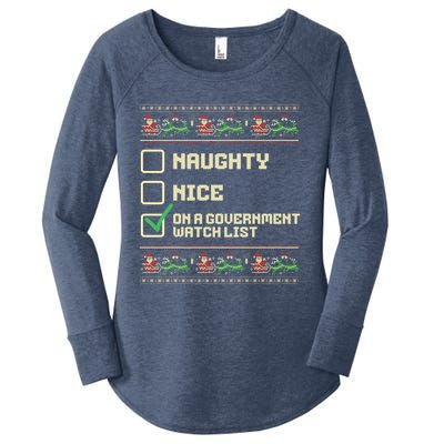 Funny Naughty Nice On A Governt Watch List Christmas Xmas Funny Gift Women's Perfect Tri Tunic Long Sleeve Shirt