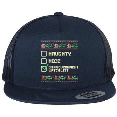 Funny Naughty Nice On A Governt Watch List Christmas Xmas Funny Gift Flat Bill Trucker Hat