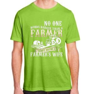 Funny No One Works Harder Than A Farmer Wife Tractor Farm Adult ChromaSoft Performance T-Shirt