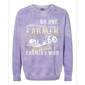 Funny No One Works Harder Than A Farmer Wife Tractor Farm Colorblast Crewneck Sweatshirt