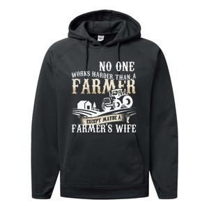 Funny No One Works Harder Than A Farmer Wife Tractor Farm Performance Fleece Hoodie