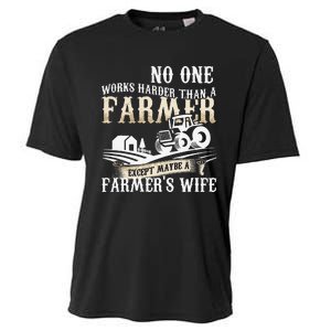 Funny No One Works Harder Than A Farmer Wife Tractor Farm Cooling Performance Crew T-Shirt