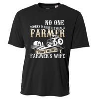 Funny No One Works Harder Than A Farmer Wife Tractor Farm Cooling Performance Crew T-Shirt