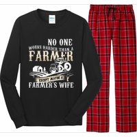 Funny No One Works Harder Than A Farmer Wife Tractor Farm Long Sleeve Pajama Set